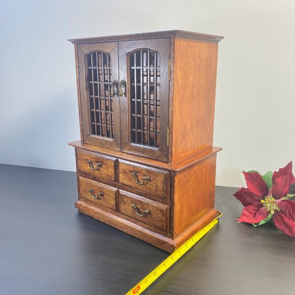 Vintage Wood Jewelry Box, 10 Drawers, Miniature Hutch Display Storage, Spice Cab - Picture 7 of 10